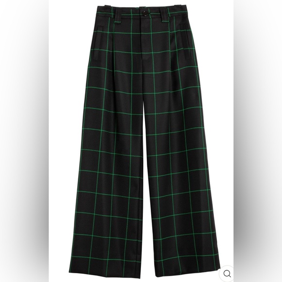 No. 6 Pants - NO.6 KENT PANT Black and Green Plaid Wide Leg in SMALL